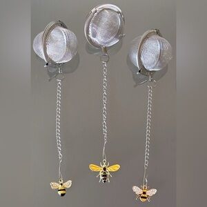 Set/3 Stainless Steel Tea Ball Infusers with Colorful Alloy Enamel Bee Charms